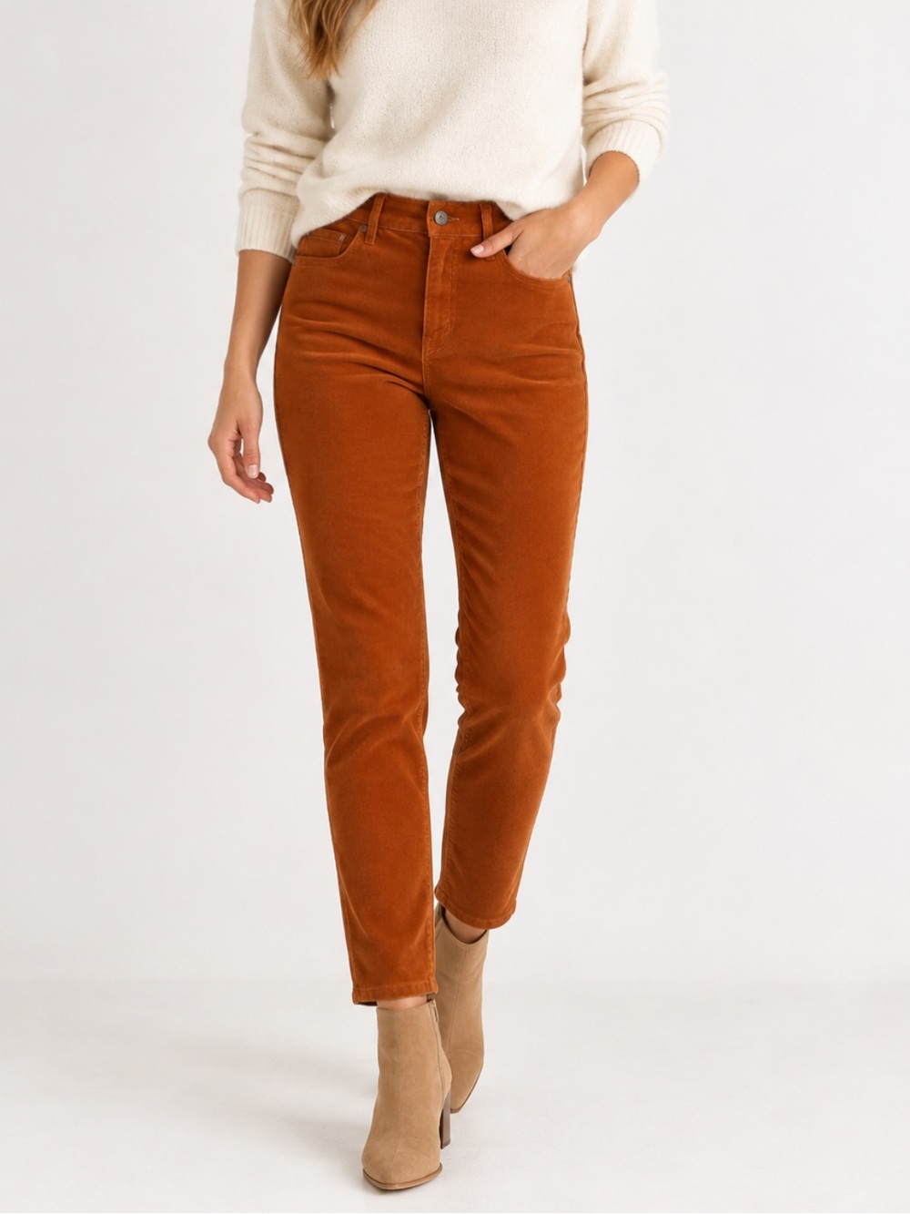 Soft Surroundings High-Rise Corduroy Pants in Rust